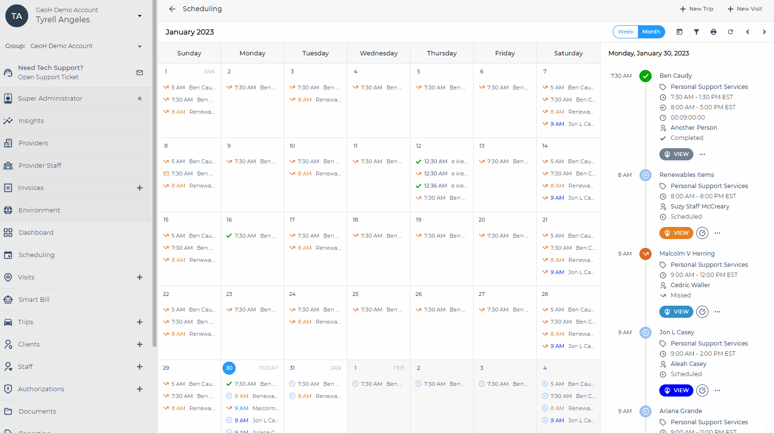 How do I adjust the times on a completed visit?